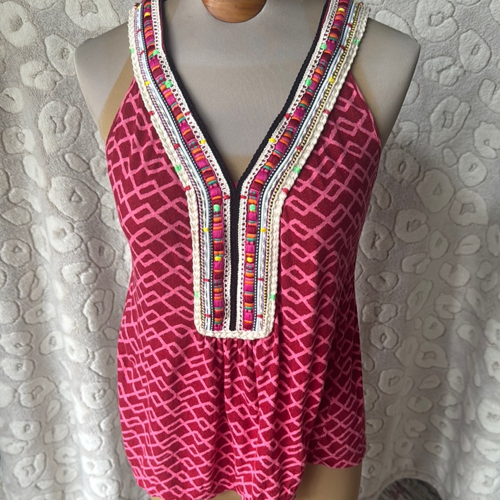 Embellished Pink Geometric Women's Top